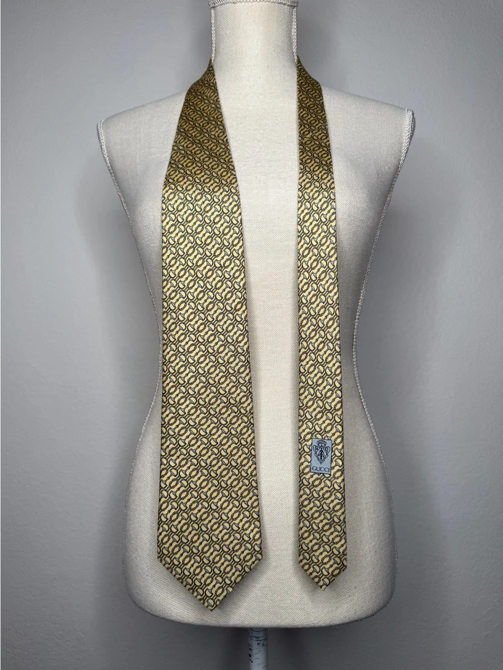 Gucci Horsebit Patterned Butter Yellow Silk Tie One Size